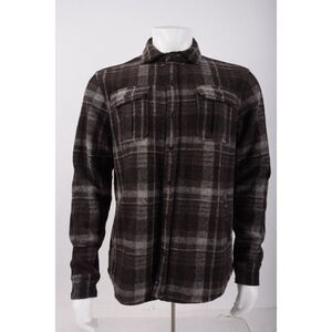 Johnnie-O Mens Stalone Fleece Shirt Jacket M Brown Gray Havana Plaid Relaxed NWT